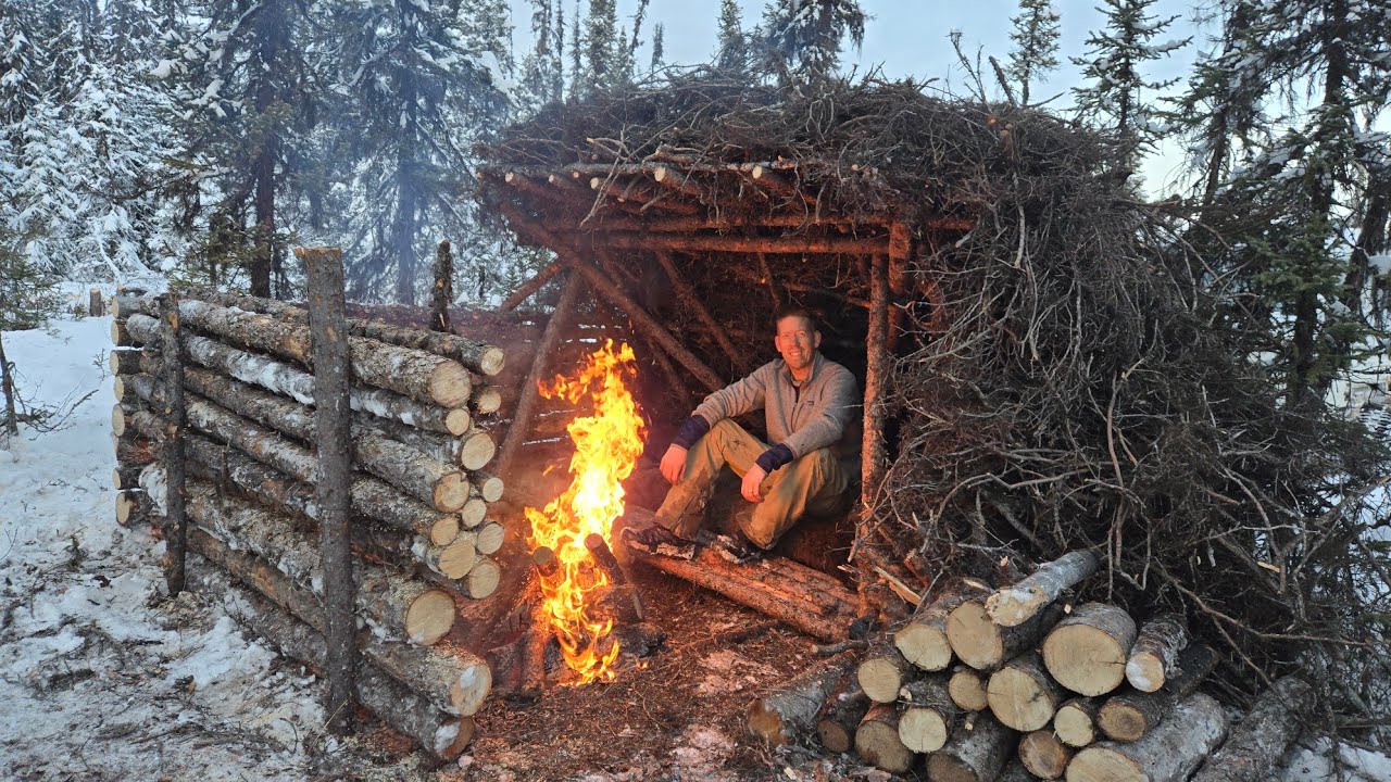 3 Days in Arctic Survival Shelter – Solo Bushcraft Camping & Blacksmithing.